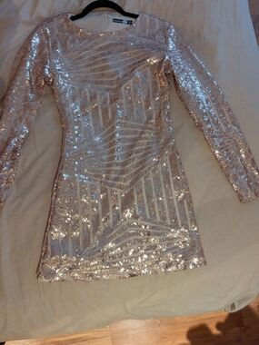 Boohoo Rose Gold Sequin Party Dress